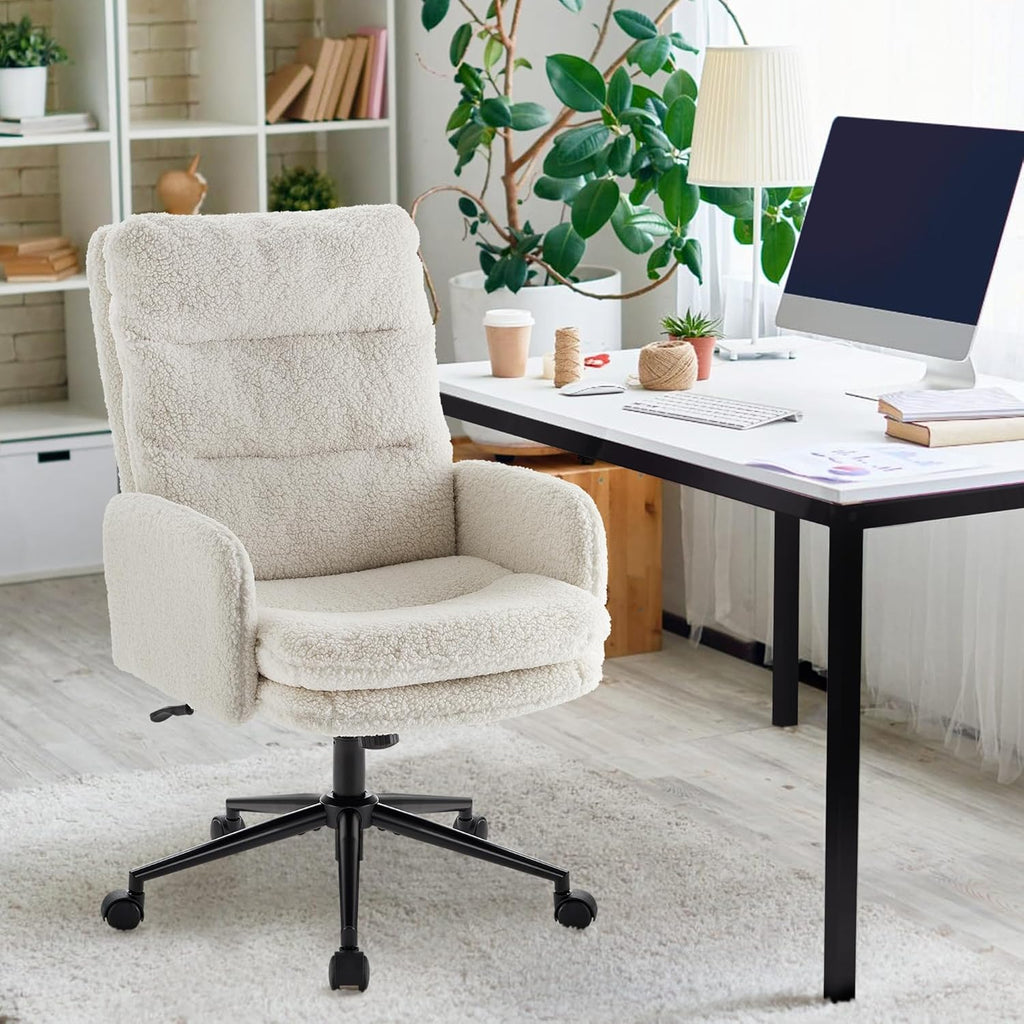 High-Back Home,Upholstered Desk Chair with Armrests,Height Adjustable Armchair with Wheels, Swivel Office Desk Chair