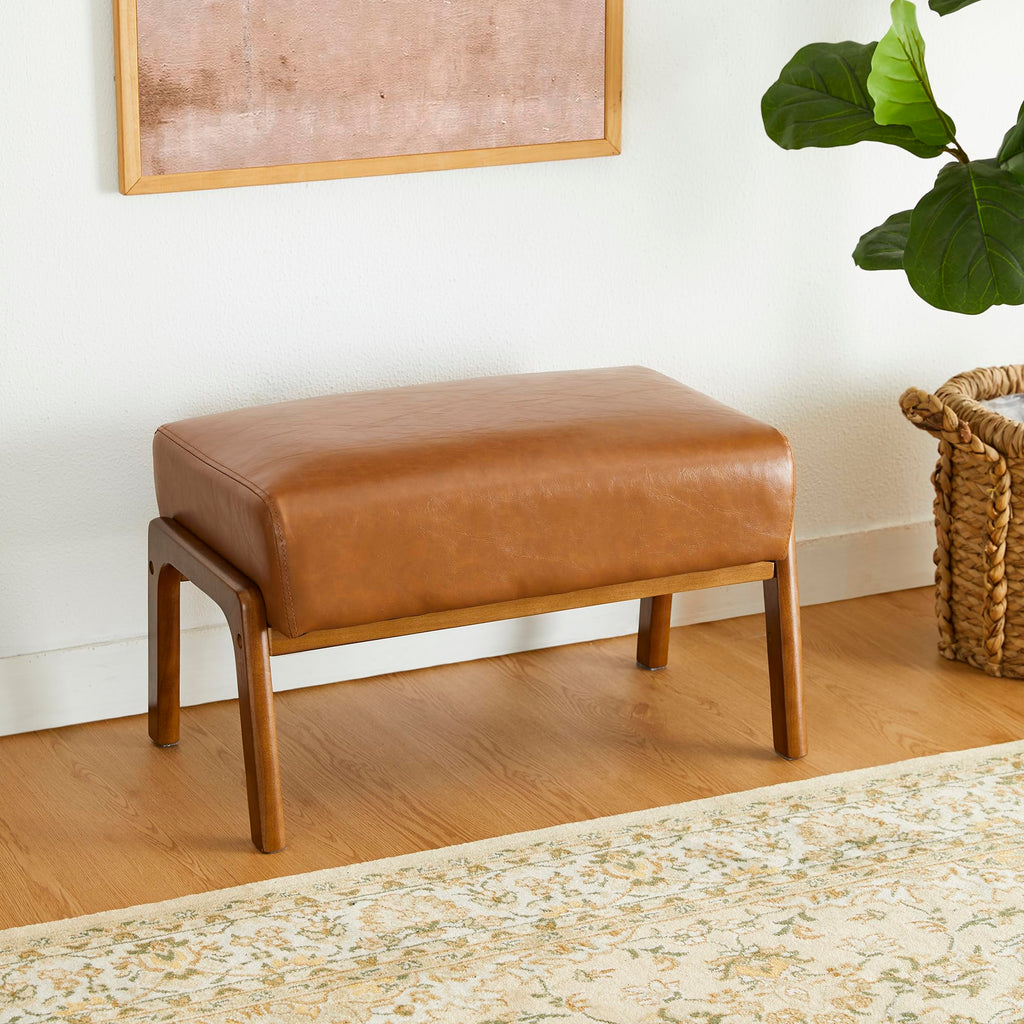 15.5"(H) Footrest Stool, Leatherette Ottoman, Accent Padded Sofa Foot Stool for Accent Chair, Wood Frame Foot Rest