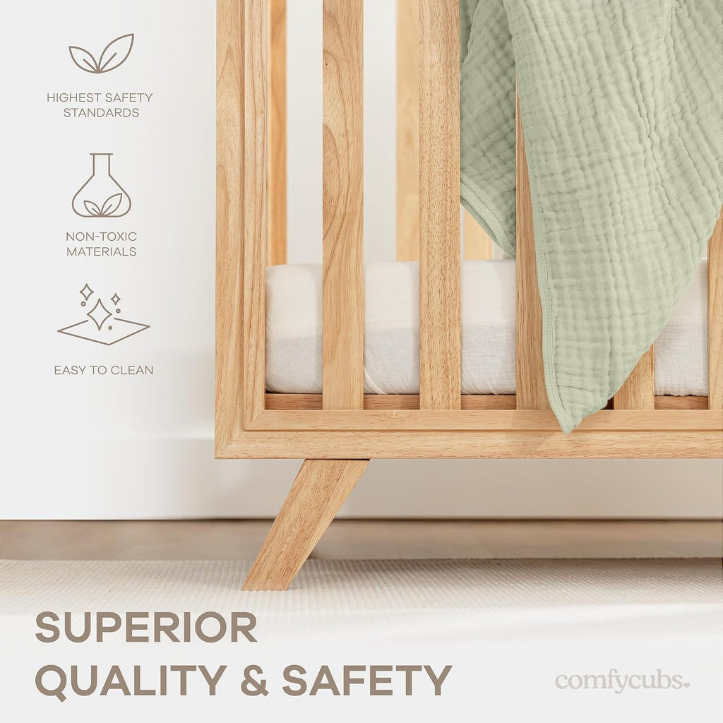 Crib for 0 to 3 Years - Adjustable Mattress Height, Natural Wooden Crib for Baby, Elegant Nursery Furniture, Designed