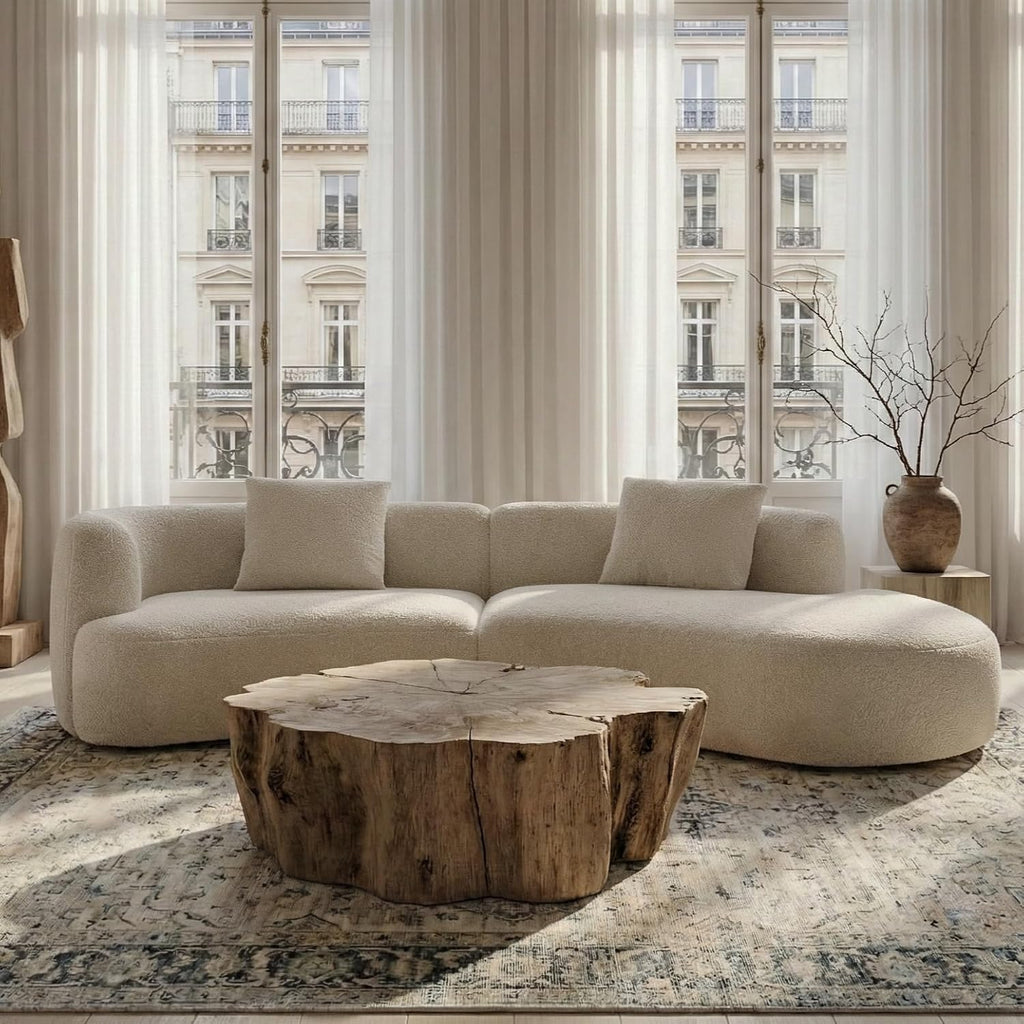Modern Curved Sectional Living Room Couch, Minimalist Comfy Boucle Fabric Modular Sofa for Apartment