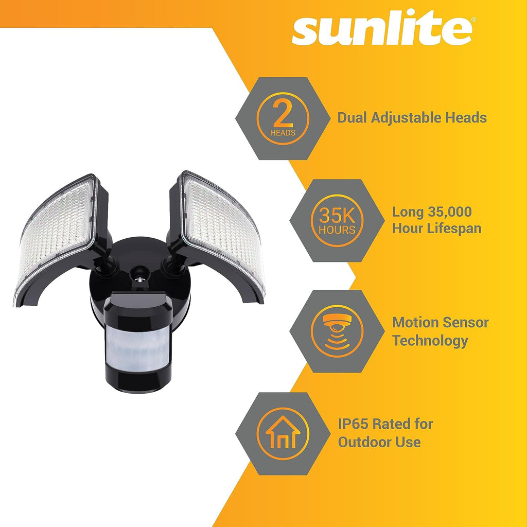 88911-SU LED Dual-Head Square Wall Mount Flood Light Fixture with Motion Sensor, 24 Watts, 120 Volts, 2400 Lumen