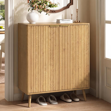 5-Tier Shoe Storage Cabinet with Adjustable Shelves, Light Oak