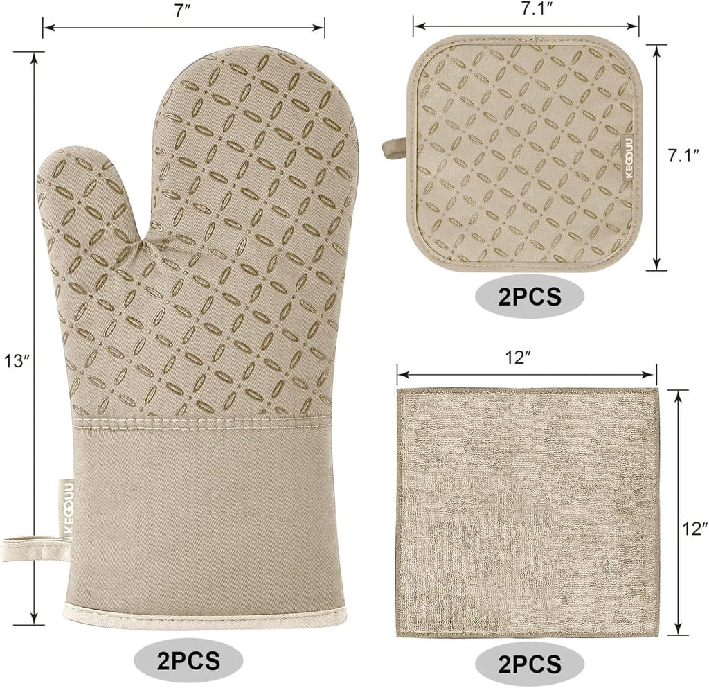 Oven Mitts and Pot Holders 6pcs Set, Kitchen Oven Glove High Heat Resistant 500 Degree Extra Long Oven Mitts and