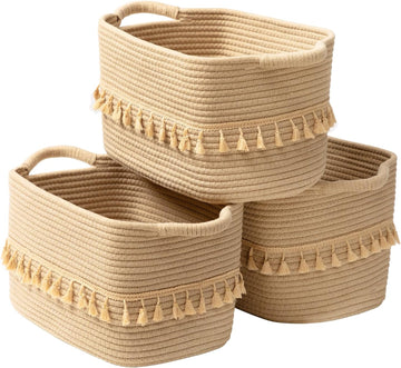 Storage Basket 3 Pack for Organizing, Rope Cotton Baskets for Toy, Clothes, Blankets, Decorative Basket , Jute