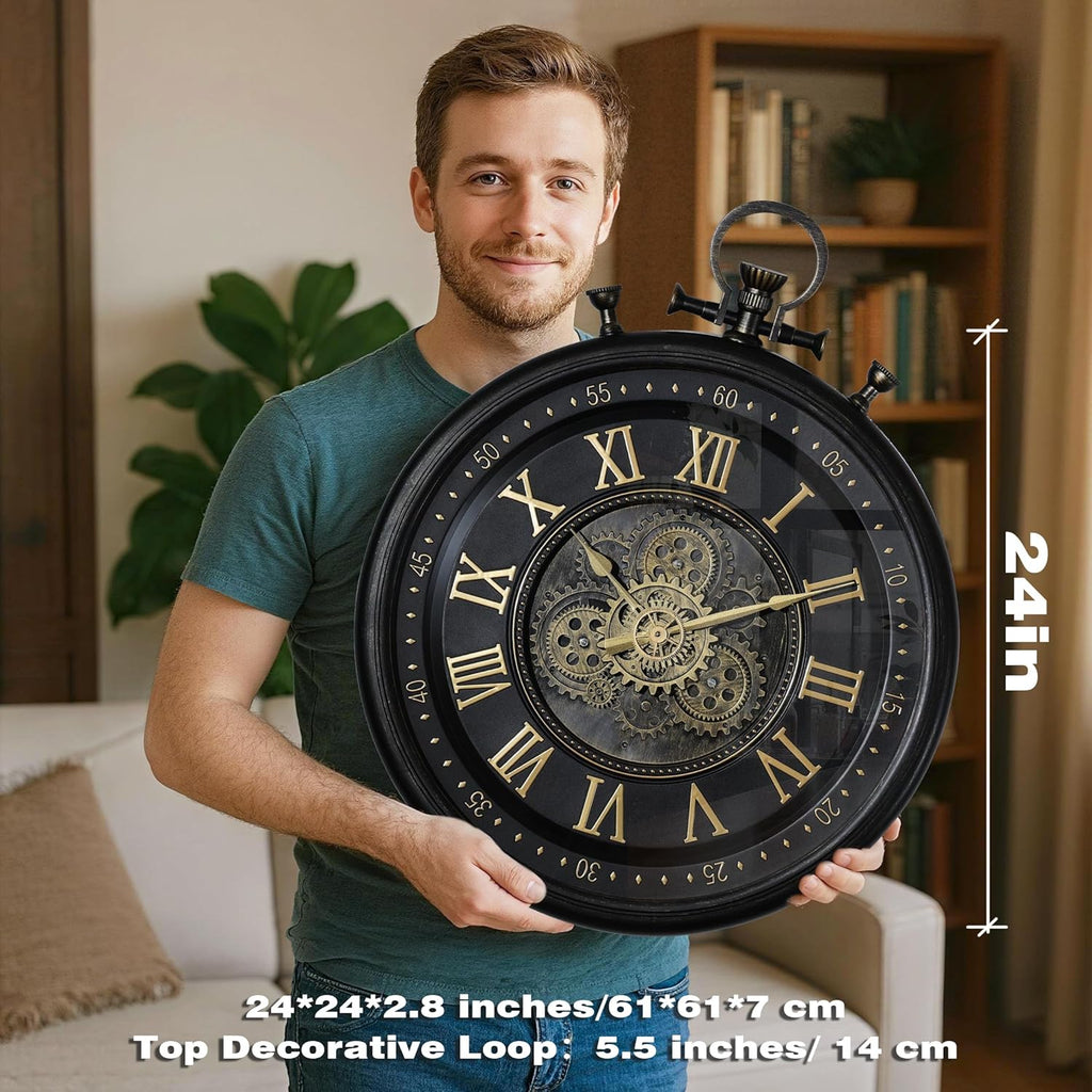 Decorative Moving Gear Large Wall Clock, Oversized Industrial Steampunk Gears, Big Numerals Wall Clock for Modern Living Room Decor...