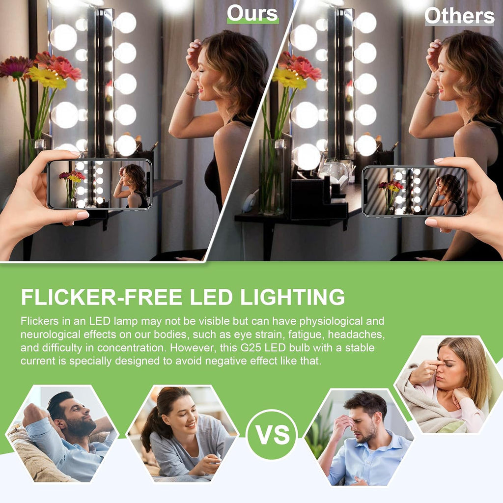 G25 LED Globe Light Bulbs, 5W Vanity Light Bulb (60W Equivalent),Daylight 4000K,Non-dimmable Makeup Mirror Lights for Bedroom,Led Bathroom Light Bulbs,E26 Medium Screw Base,500lm,Pack of 4