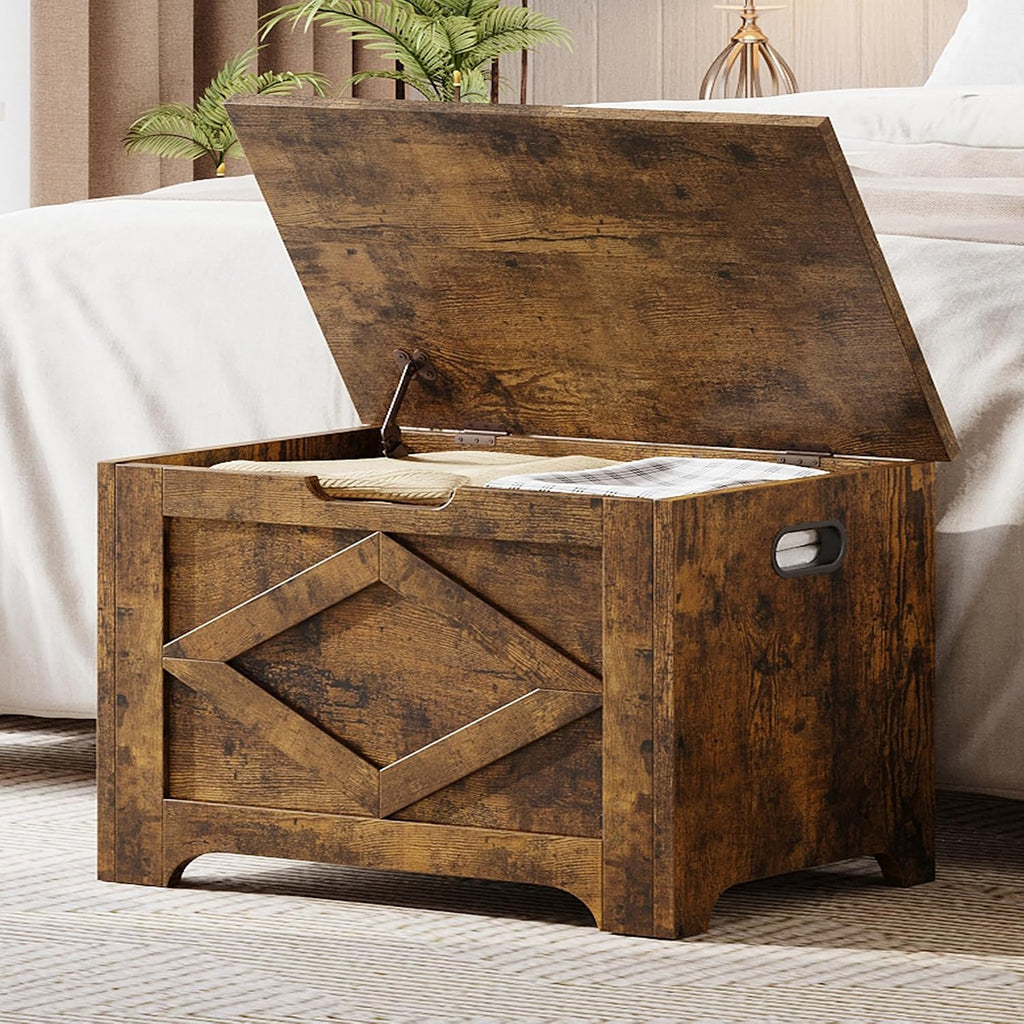23.6 in Storage Chest, Wooden Storage Bench with Safety Hinge, Easy Assembly, Large Shoe Bench