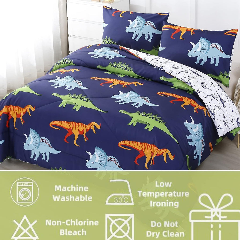 Twin Dinosaur Comforter Set 3Pcs Cartoon Bedding Set for Kids Boys - Set of 3