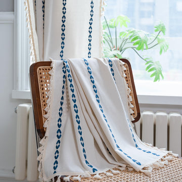 Boho Curtains 72 inches Living Room, Semi Blackout Farmhouse Vintage Tassels Window Treatment Bohemian Embroidery