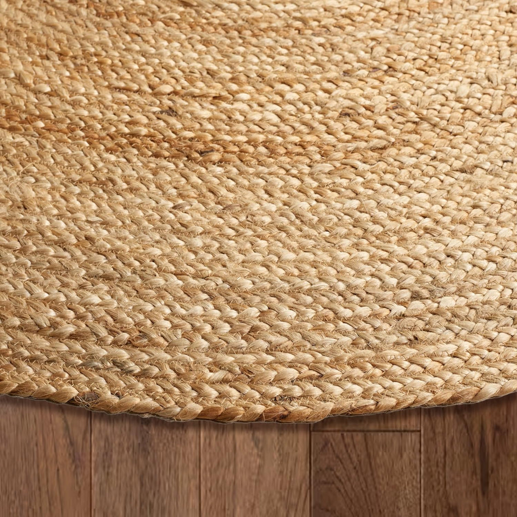 Hand Woven Natural Jute Braided Rug - 6' Round | Rustic Boho Farmhouse Reversible Area Rug , Study, or Patio | Solid