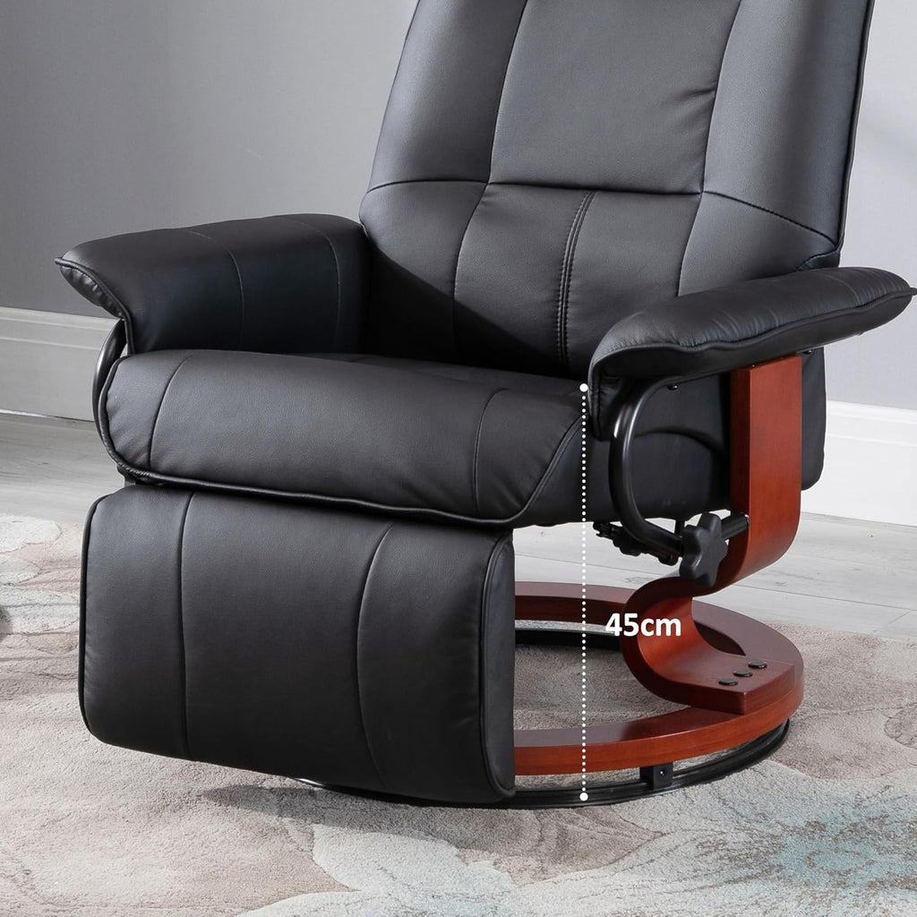 Modern Reclining Swivel Lounge Chair — Black PU Leather
