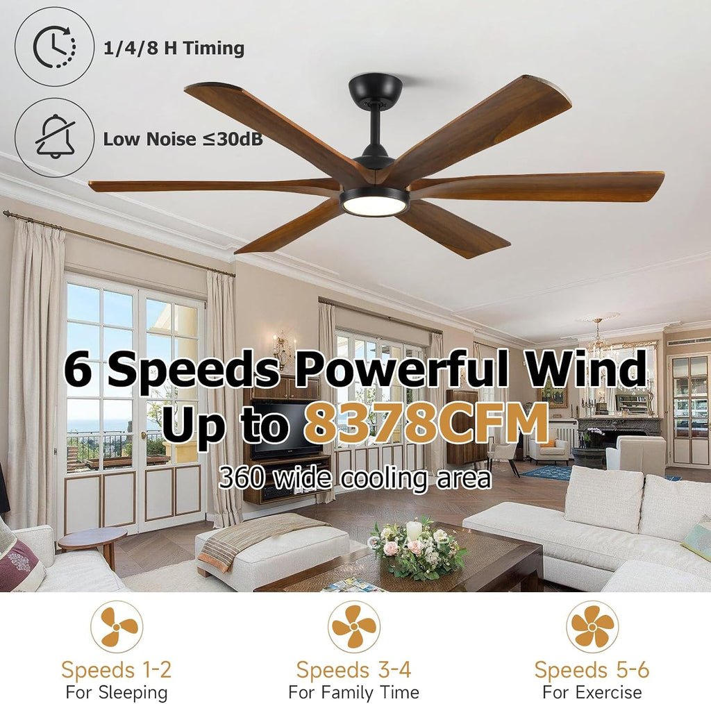 72" Ceiling Fan with LED Light and Remote - Walnut Smart