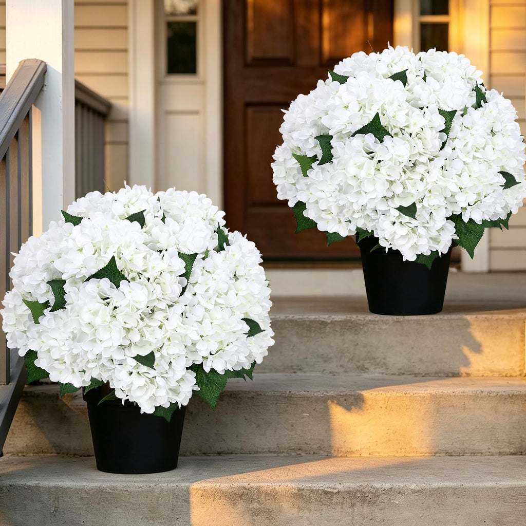 2 Pack Artificial Flowers Potted for Outdoor - White