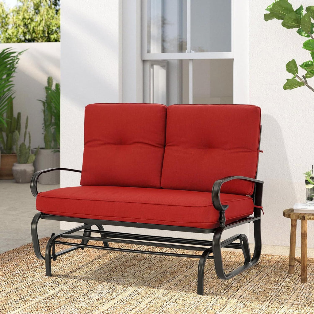 Outdoor Glider Rocking Bench 2 Person Patio Loveseat Steel Frame Furniture Set with Removable Cushion , Garden, Yard