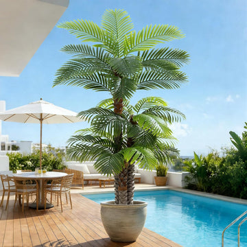 8.5ft Tall Artificial Palm Tree for Outdoors - Triple Phoenix Palm, UV Resistant, Large Fake Silk Palm Tree - Perfect