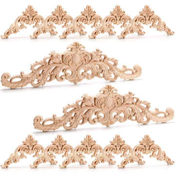 12 Pieces Wood Appliques Onlays, Decorative Wooden Applique Trim Carved Unpainted DIY Onlay for Bed, Door, Cabinet