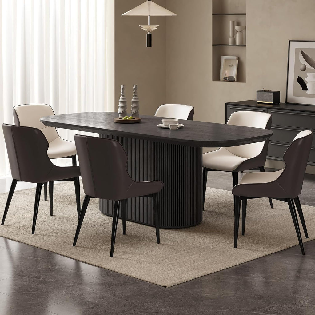 86" Rectangular Dining Table for 6-8, Modern Dining Room Table with Wood Grain Top & Sturdy Pedestal Base, Large
