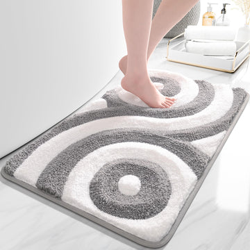 Gray and White Bathroom Rug Modern Geometric Bath Mat 18" x 26"