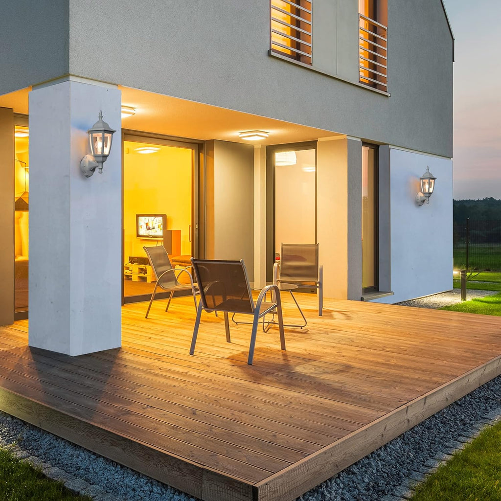 Outdoor Wall Light Dusk to Dawn, Porch Sensor Light White Plastic Anti-Corrosion with LED Edison Filament Bulb