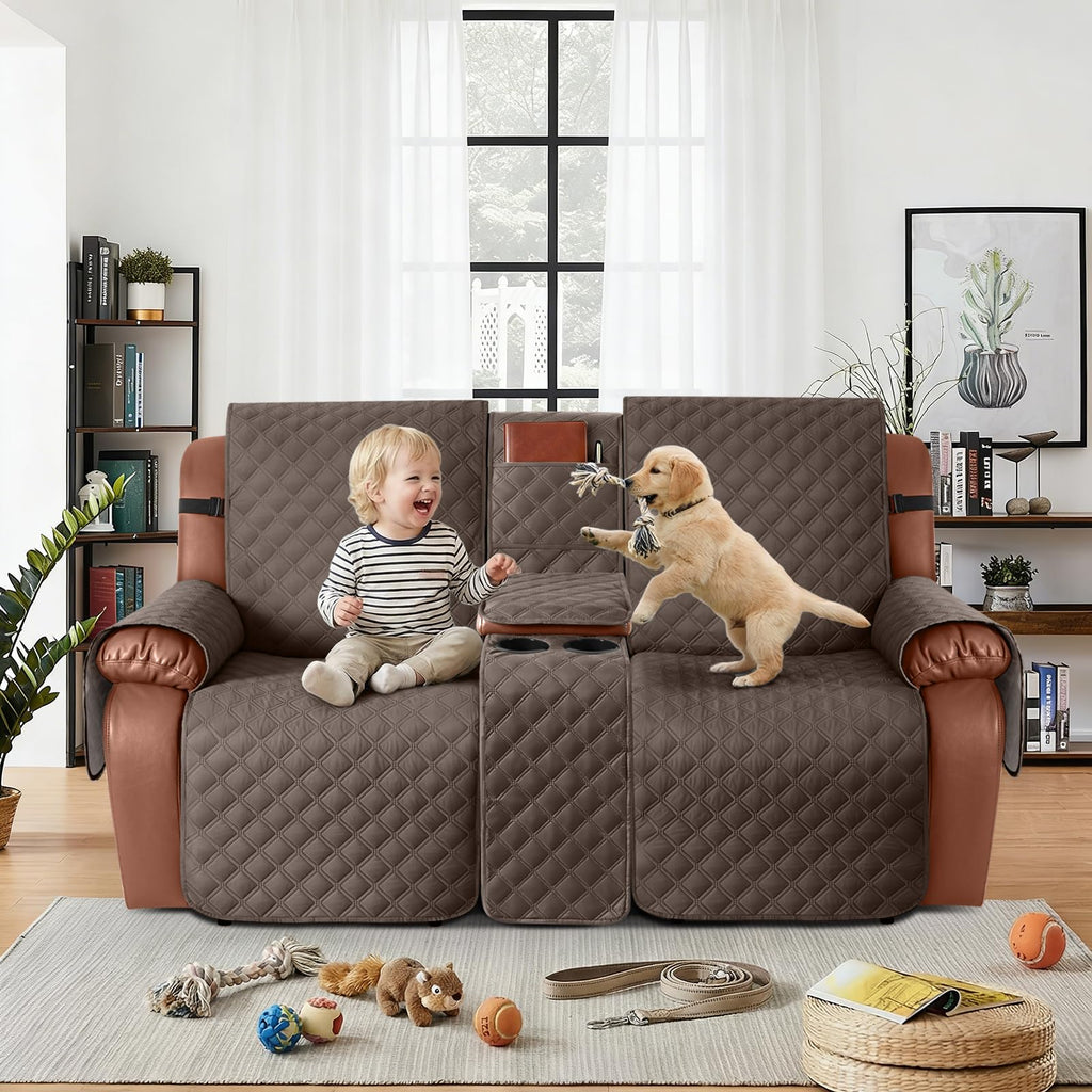 Waterproof Loveseat Recliner Cover with Console, Brown