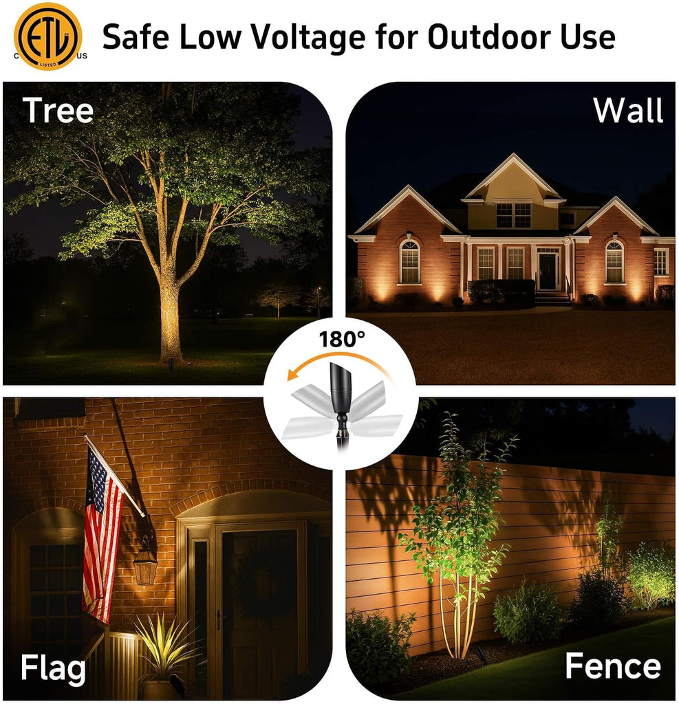 Landscape Spotlights Low Voltage - Brass 12V Outdoor Uplight LED, Wired Spot Lights IP65 Waterproof, Black for