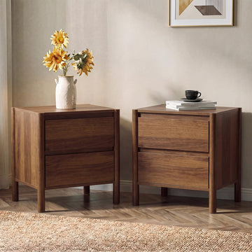 2 Pcs Walnut Nightstand Set, 2 Drawer Bedside End Table