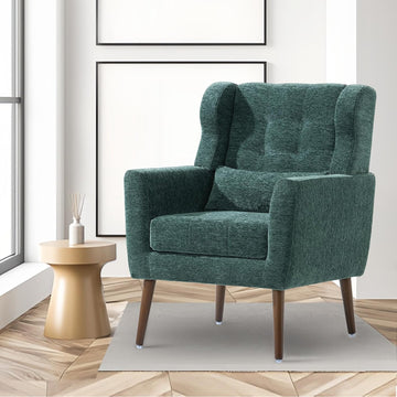 Accent Arm Chairs , Chenille Upholstered Mordern Armchair, Comfy Soft Padded Lounge Chair , Pillow, Solid Wood Leg
