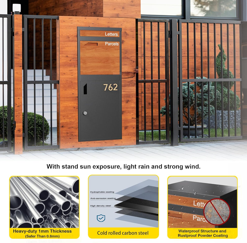 Large Lockable Package Delivery Box Parcel Drop Box with Rear Access Door, Weather-Resistant Metal Parcel Locker