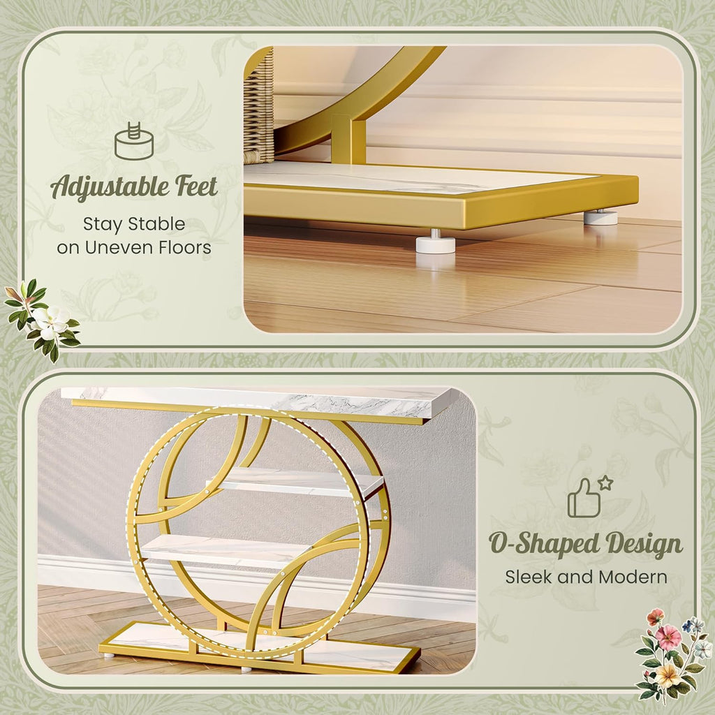 41.3 Inch Entryway Table with Marble Top, Modern Console Sofa Table, Accent Table with Shelves, for Entry, Hallway