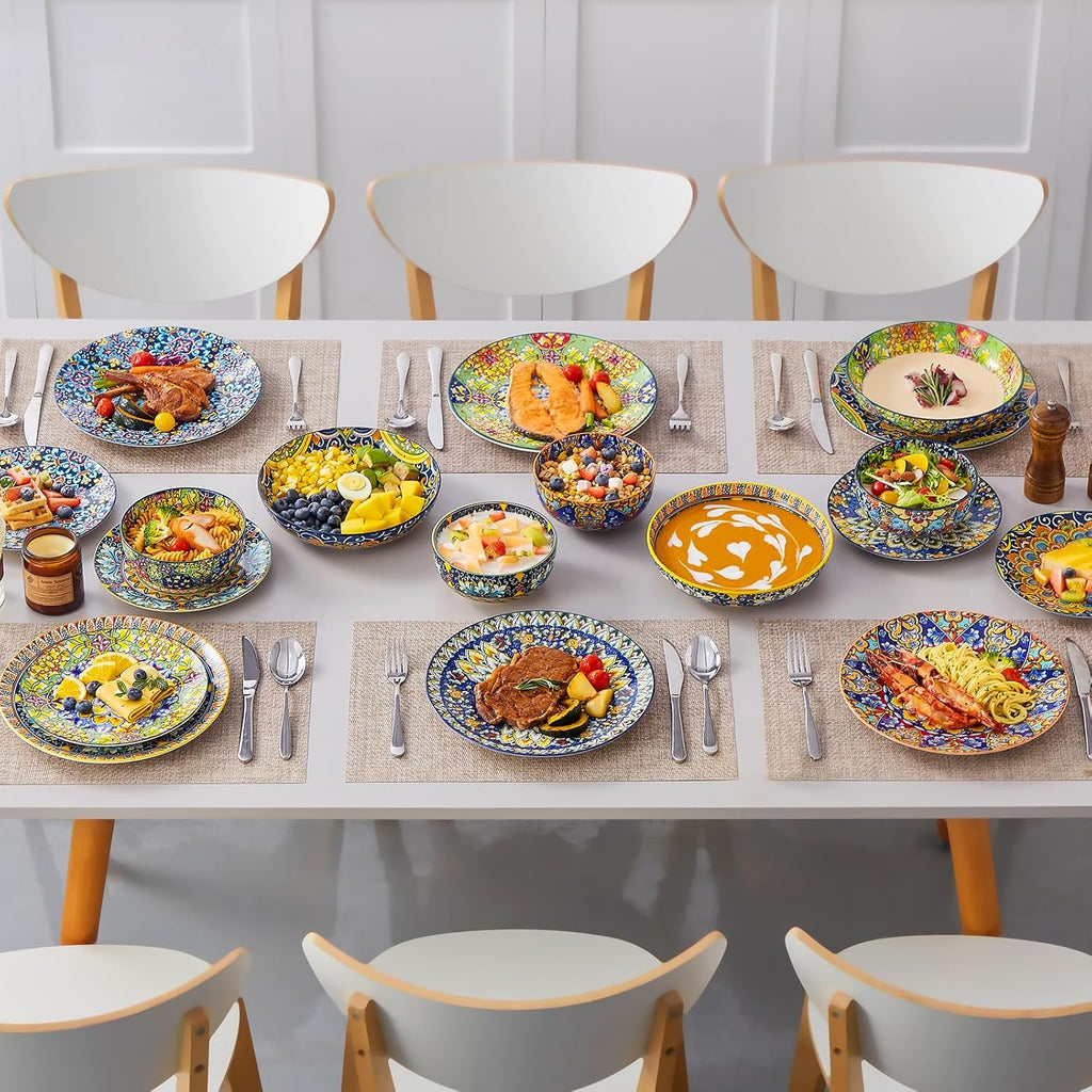24 Pieces Dinnerware Sets, Plates and Bowls Set, Porcelain Dishes Set for 6, Microwave and Dishwasher Safe
