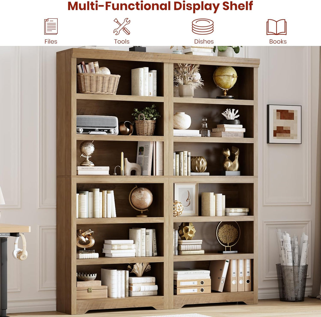 6 Tier Bookshelf, 75" Tall Farmhouse Bookcase