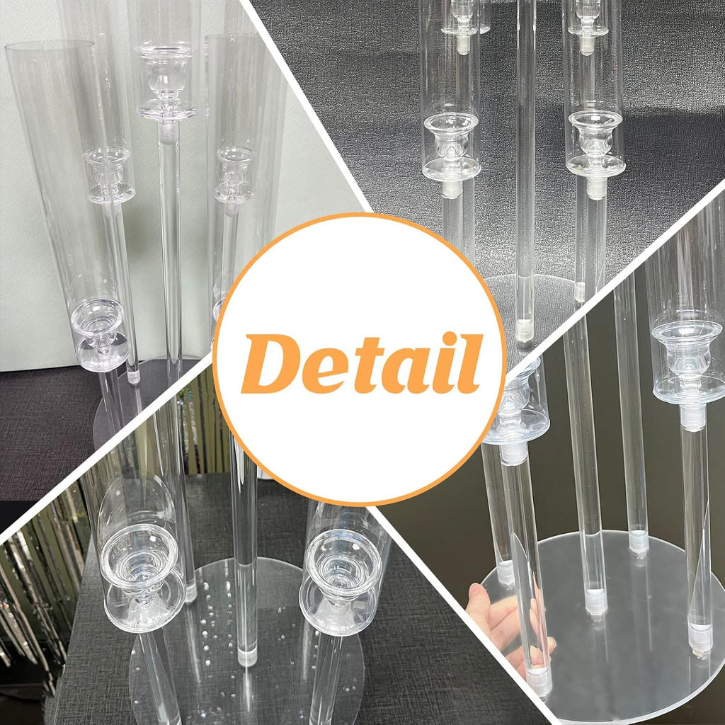 4 Set 5 Arms Acrylic Candelabra Centerpieces,Clear Candlesticks Holder with Acrylic Shade for Valentine's Day Dinner