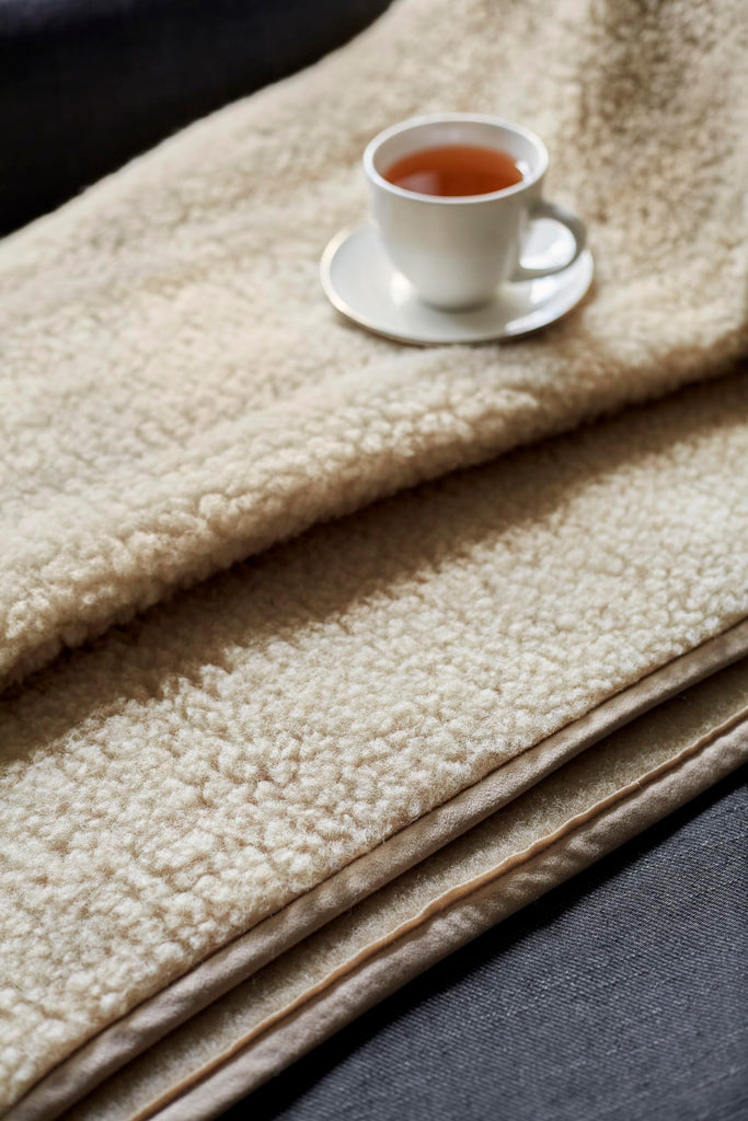 Bedding Blanket/Big Throw Wool Blanket 98" x 79" Beige Blanket Woolmark