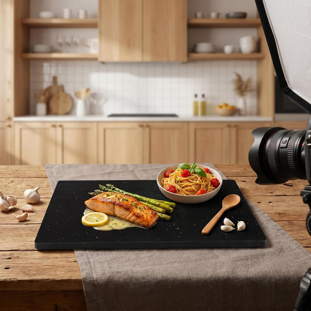 Granite Cutting Board 16×12 Inch black | Natural stone, 0.59" thick, non-slip feet, stay cool for dough/butter, ideal