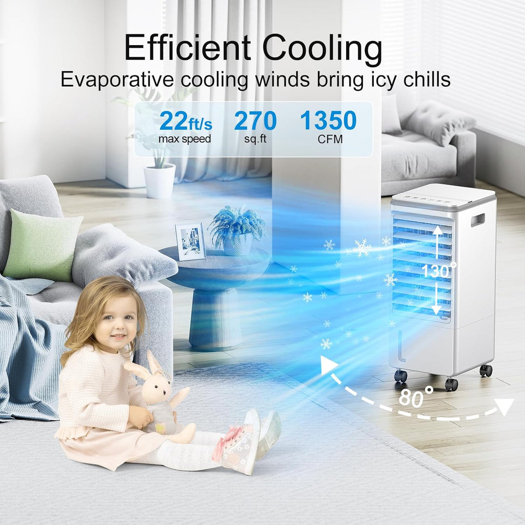 Portable Air Conditioners, 3-IN-1 Evaporative Air Cooler, Swamp Coolers w/ 3 Ice Pack, 1.85 Gal Water Tank, 4 Modes