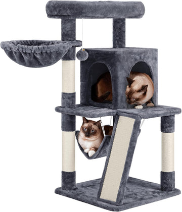 Cat Tree Tower, 40-Inch Condo with Hammock, Oversized Soft Platform, Scratching Board, Basket