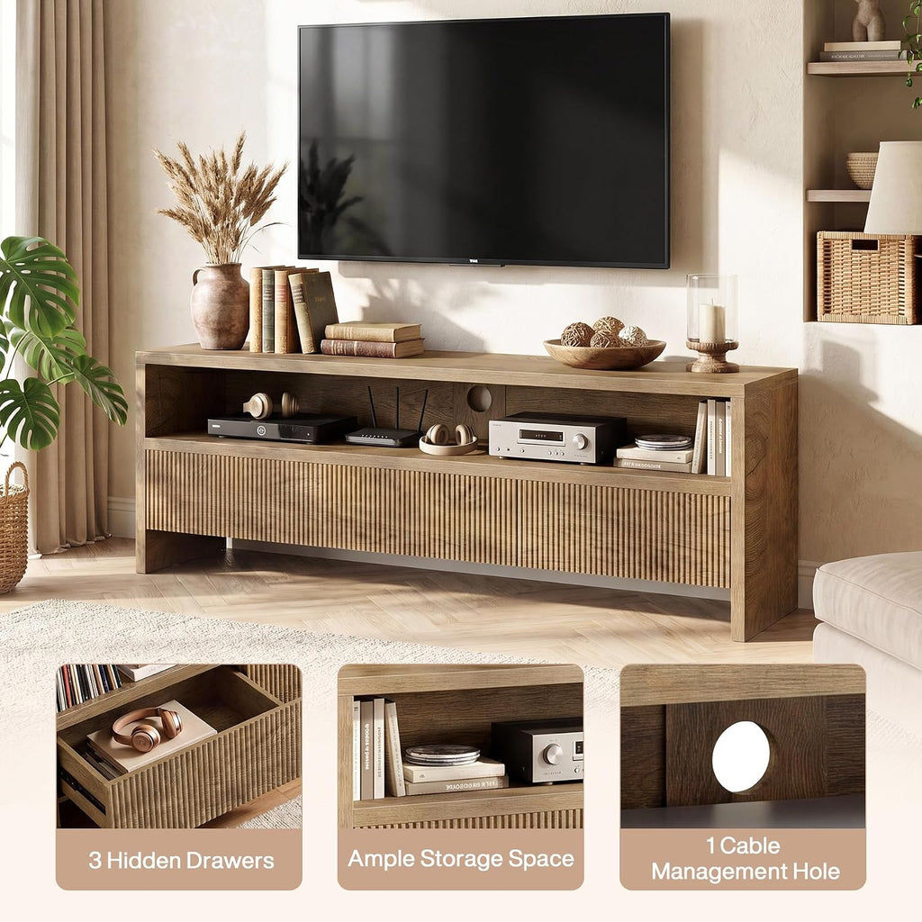 63" TV Stand with 3 Drawers, 2-Tier Entertainment Center for TVs up to 75", Farmhouse Media Cabinet, Wooden Console