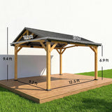 13' x 11' Hardtop Gazebo Canopy with Galvanised Metal Roof, Fir Wood Frame