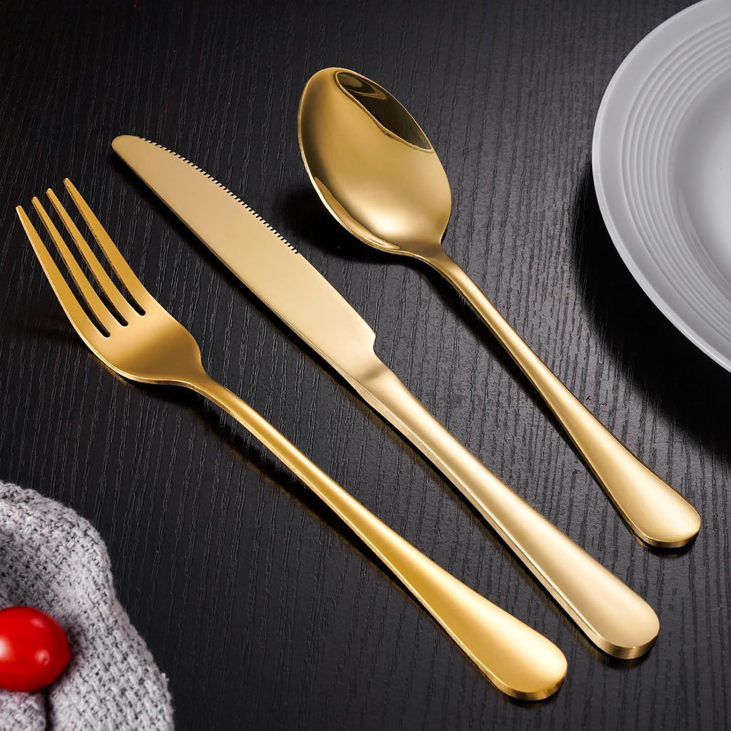 60-Pcs Gold Silverware Set - Stainless Steel Flatware Cutlery Set Service for 20
