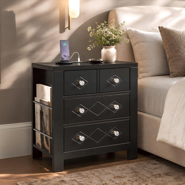 Modern Luxury Night Stand with Charging Station, Painted Bedside Table