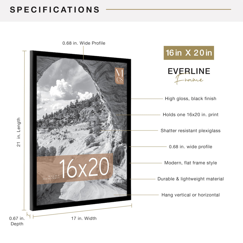 Everline Collection 16x20 Poster Frame Black, Vertical & Horizontal Wall Hanging Large Picture Frame for Photos