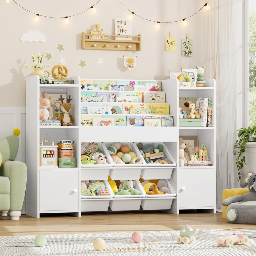 Toy Storage Organizer with 6 Toy Bins & 4 Tier Kids Bookshelf | Toy Organizer with 6 Cubbies, Kids Toy Organizers and