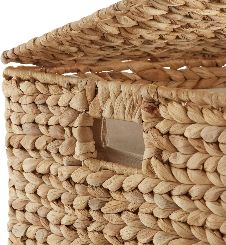 Laundry Hamper with Lid and Removable Liner Bag - Natural, Woven Water Hyacinth Square Laundry Basket Sorter for