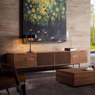 Mid Century Modern TV Stand with 4 Doors, 94.48 Inch Wide Entertainment Center TV Console for Living Room Bedroom