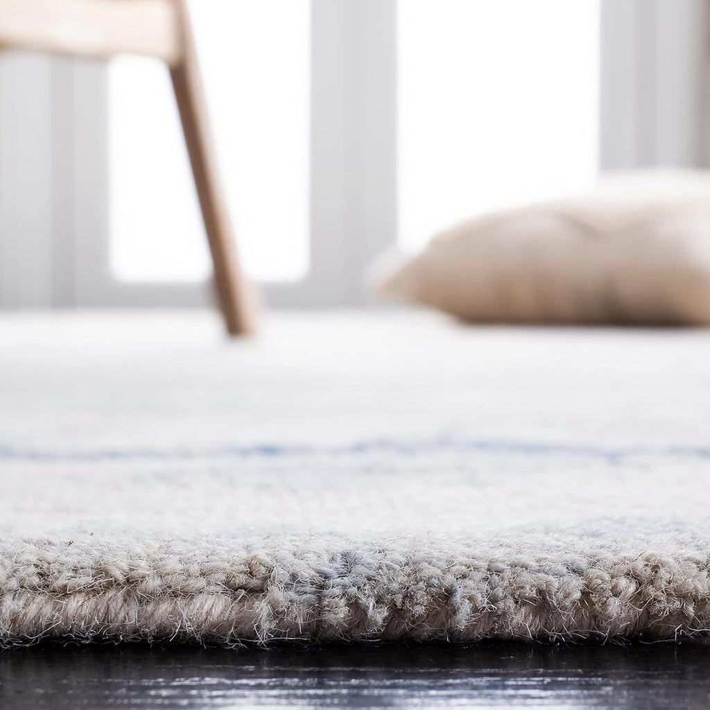 Abstract Area Rug - 10' x 14', Ivory & Blue, Handmade Abstract Wool