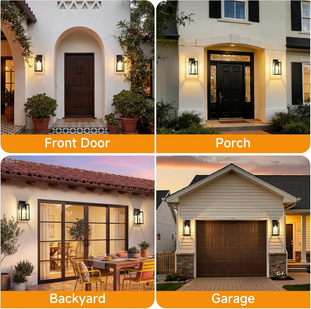 Dusk to Dawn Sensor Outdoor Wall Sconce, Exterior Porch Lantern Fixture with E26 Socket & Glass Shade