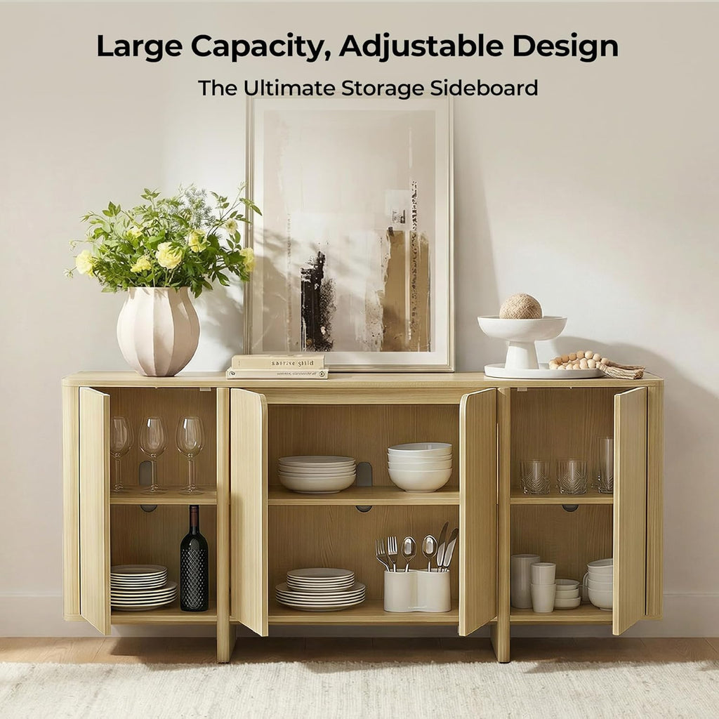 66" Sideboard Buffet Cabinet with Storage, Modern Console Cabinet with 4 Doors & Adjustable Shelves