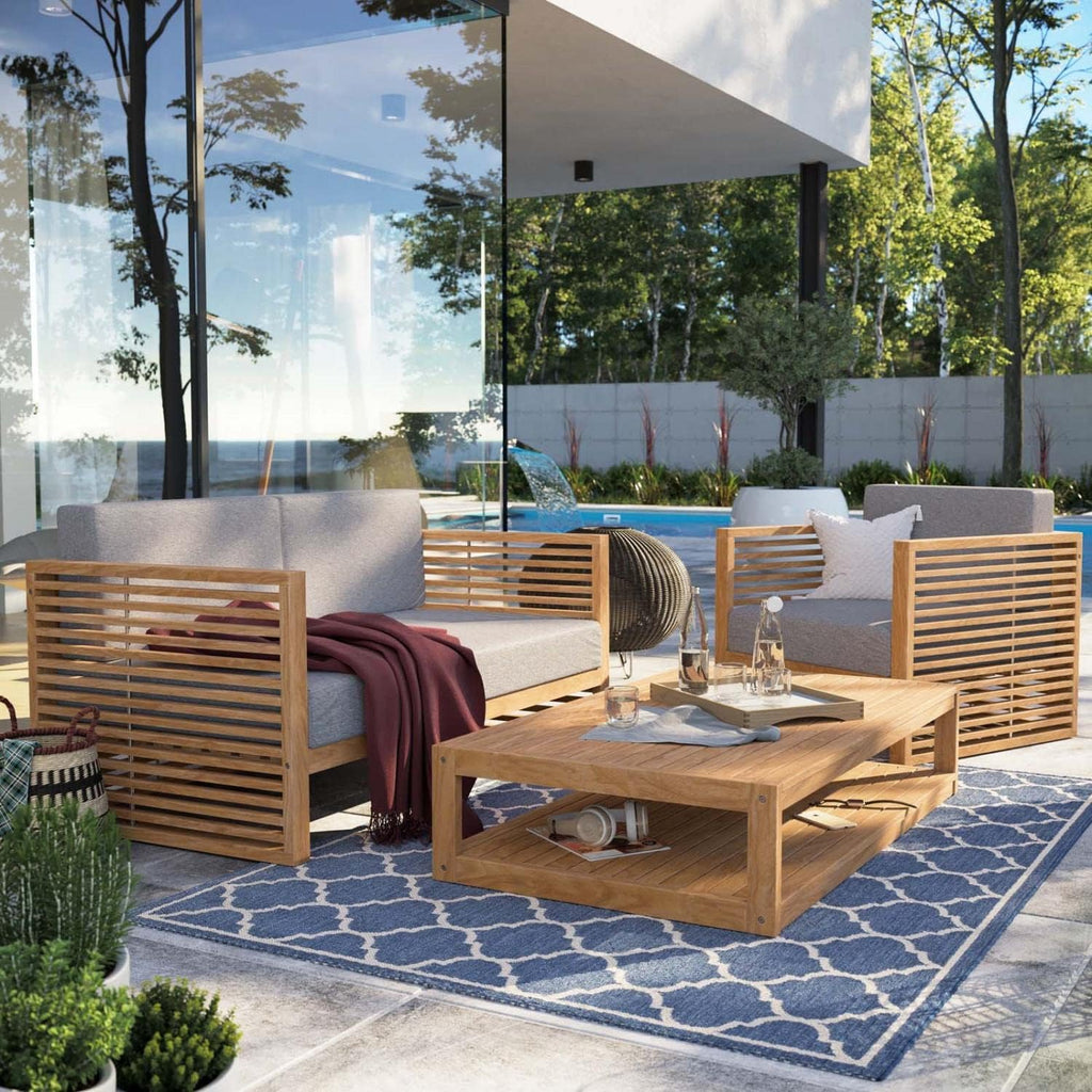 Carlsbad 3-Piece Teak Wood Outdoor Patio Set in Natural and Gray