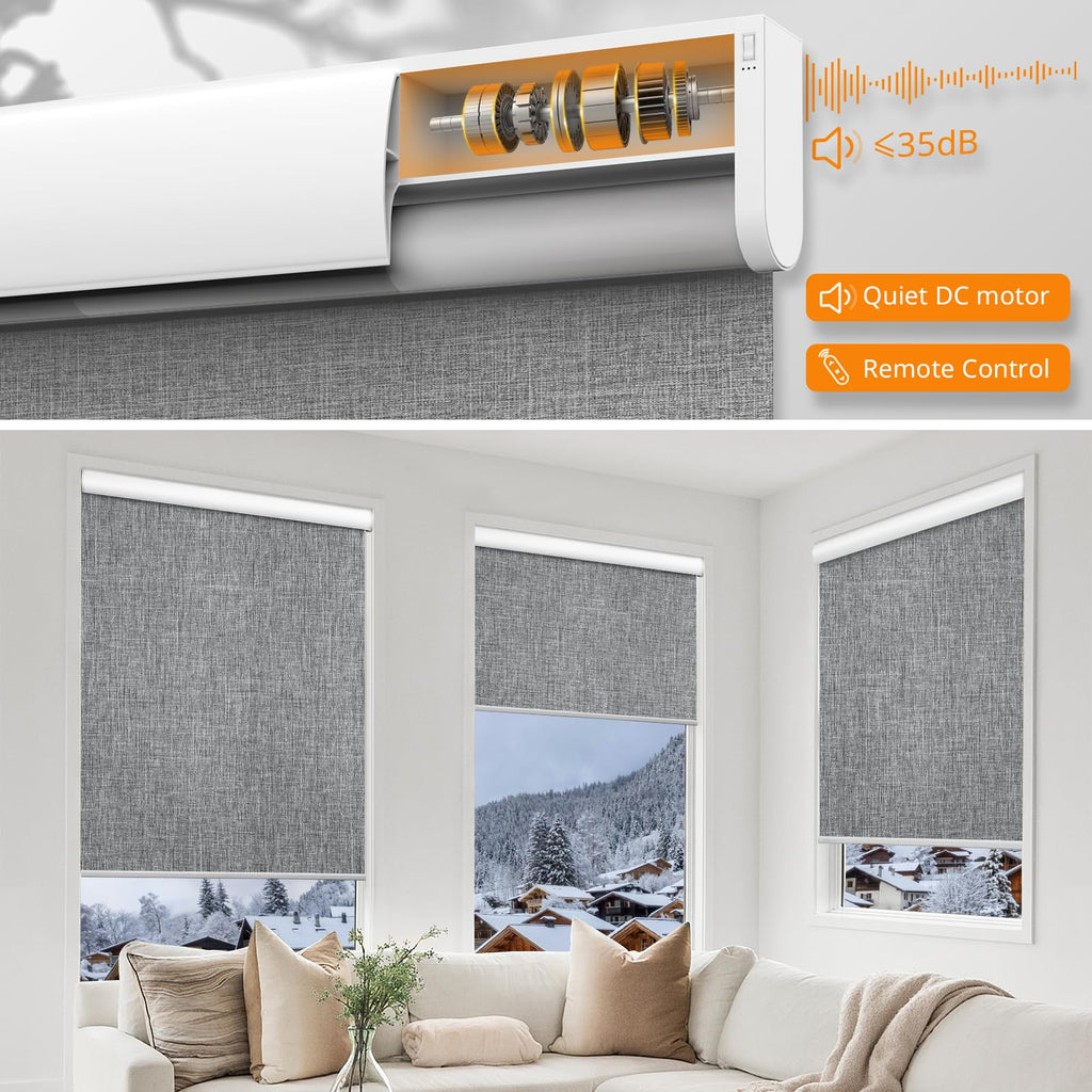 Motorized Black Blinds, Automatic Roller Shades Grey "