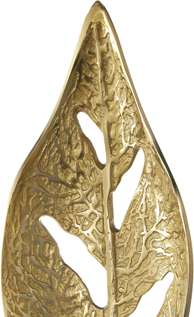 79 Aluminum Metal Leaf Decorative Sculpture Tall Textured Cutout Home Decor Statue with White Marble Base, Accent